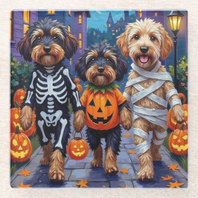 Havanische Hunde Trick-oder-Treating Halloween-Kos Glasuntersetzer (Vorderseite)