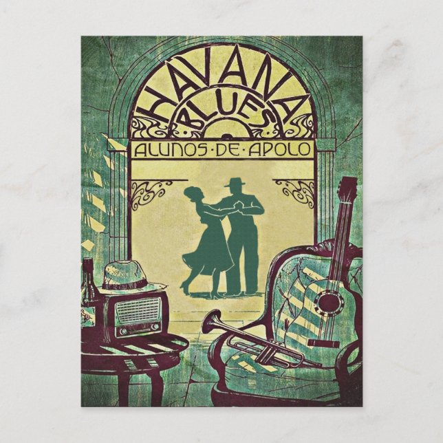 Havanna Blues, Tanzpaar, Party, Vintag Einladungspostkarte (Vorderseite)