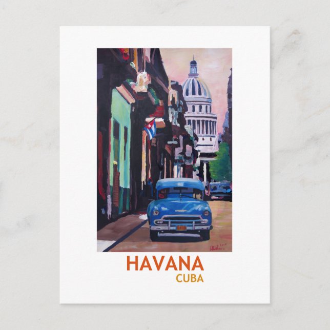 Havanna in Kuba - El Capitolo mit Oldtimer Postkarte (Vorderseite)