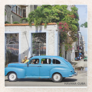 Havanna Kuba Elegantes blaues Vintage-Automobil Glasuntersetzer