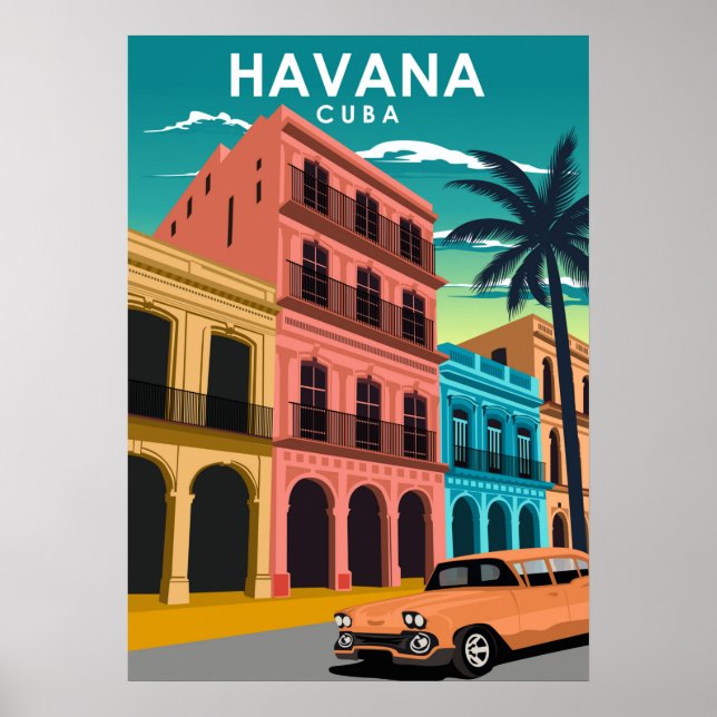 Havanna Kuba Insel Vintag Minimal Retro Stadt Poster (Vorne)