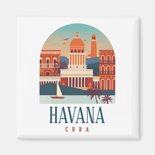 Havanna Kuba Insel Vintage Minimal Retro Stadt   Magnet