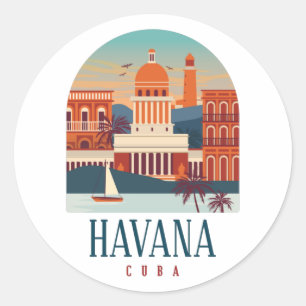Havanna Kuba Insel Vintage Minimal Retro Stadt   Runder Aufkleber