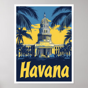 Havanna Kuba Kunst Vintage Reiseillustration Poster