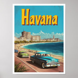 Havanna Kuba Kunst Vintage Reiseillustration Poster