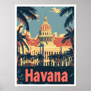 Havanna Kuba Kunst Vintage Reiseillustration Poster