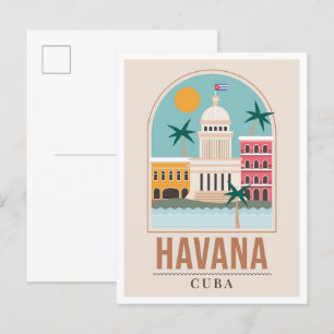 Havanna Kuba Kunst Vintage Reiseillustration Postkarte