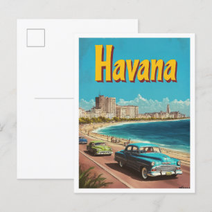 Havanna Kuba Kunst Vintage Reiseillustration Postkarte
