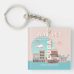 Havanna Kuba Retro-Reise Kunst Schlüsselanhänger