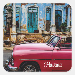 Havanna Kuba Rotes Altes Auto Quadratischer Aufkleber