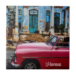 Havanna Kuba Rotes Oldtimer Auto Fliese