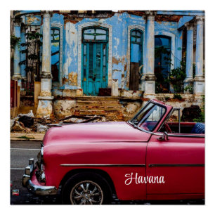 Havanna Kuba Rotes Oldtimer Auto Poster