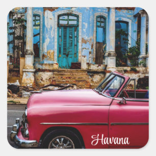 Havanna Kuba Rotes Oldtimer Auto Quadratischer Aufkleber