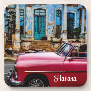 Havanna Kuba Rotes Vintage-Auto Getränkeuntersetzer