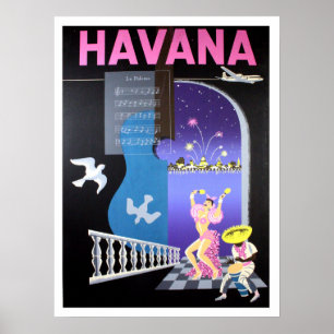 Havanna, Kuba, Tanznächte, Vintage-Fluggesellschaf Poster