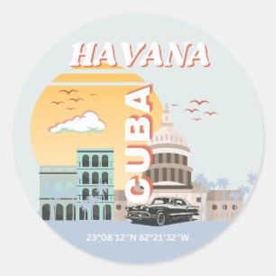 Havanna Kuba Vintage Reise Kunst Runder Aufkleber