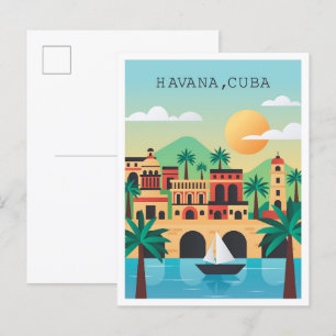 Havanna Kuba Vintage Reiseillustration Postkarte