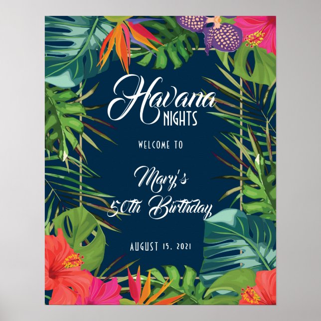 Havanna Nights Tropical Birthday Willkommenszeiche Poster (Vorne)