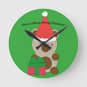 Have a Beary Merry Christmas Bear Runde Wanduhr
