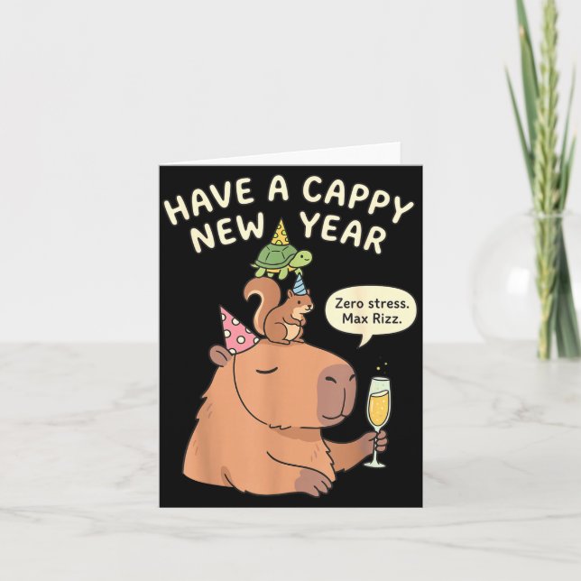 Have A Cappy New Year 2026 Capybara Max Rizz Funny Karte (Vorderseite)