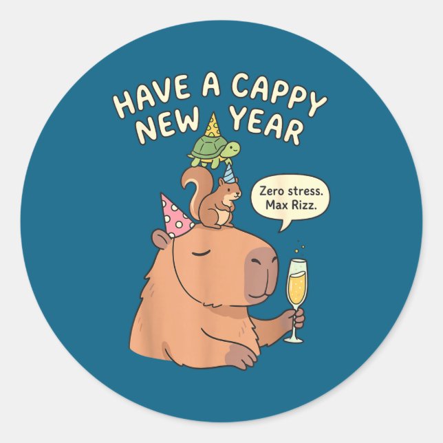 Have A Cappy New Year 2026 Capybara Max Rizz Funny Runder Aufkleber (Vorderseite)