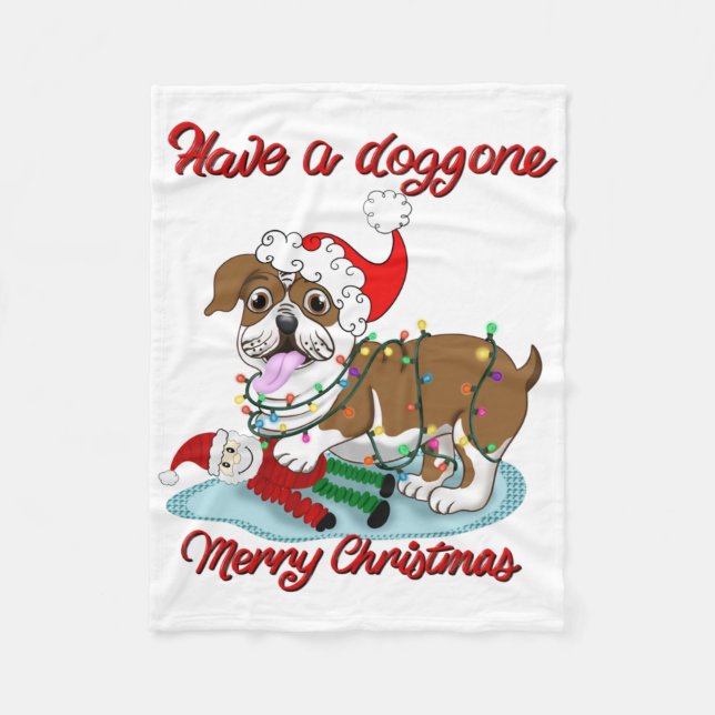 Have A Doggone Merry Christmas Bulldog Xmas Lights Fleecedecke (Vorderseite)