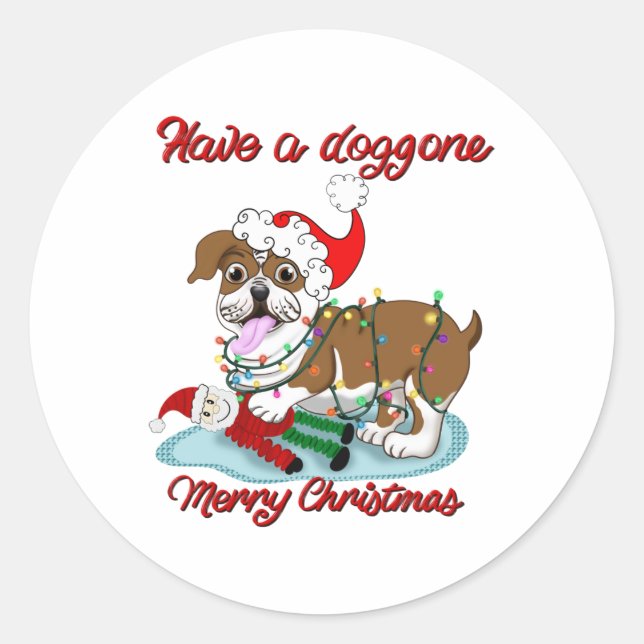 Have A Doggone Merry Christmas Bulldog Xmas Lights Runder Aufkleber (Vorderseite)