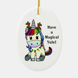 Have a Magical Yule Unicorn Ceramic Ornament