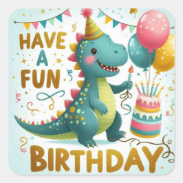 Have a Roarsome Birthday Dinosaur – Cute Kids Dino Quadratischer Aufkleber