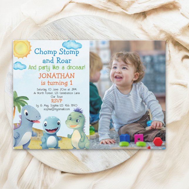 Have fun like a Dinosaur, Birthday boy with photo Einladung (Von Creator hochgeladen)