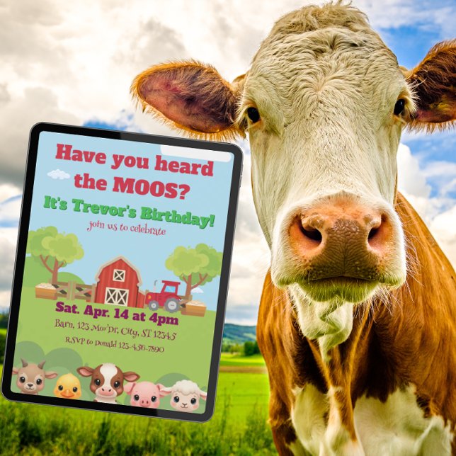 Have you heard the Moos, Barnyard animal Birthday Einladung (Von Creator hochgeladen)