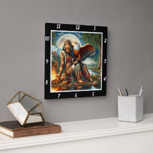 Havens der Ureinwohner: Die Ruhe des Adlerhandes Quadratische Wanduhr