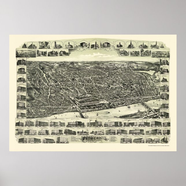 Haverhill, MA Panorama Karte - 1893 Poster (Vorne)