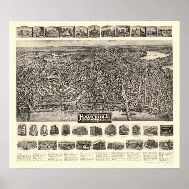Haverhill, MA Panorama Karte - 1914 Poster (Vorne)
