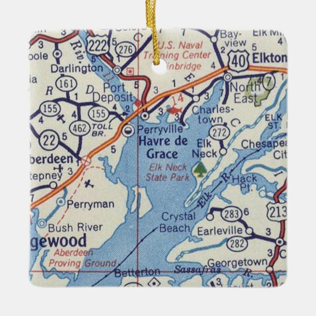 Havre de Grace MD Vintag Map Keramikornament (Vorderseite)