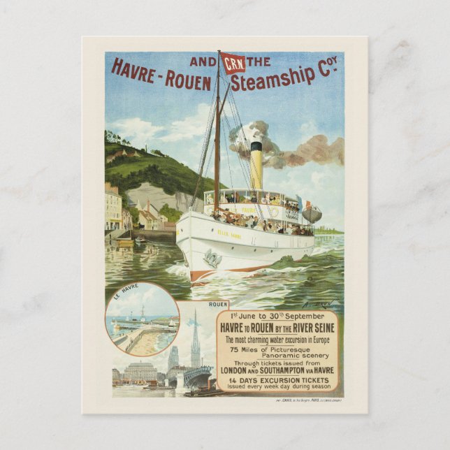 Havre-Rouen Steamship Coy. Vintage Poster 1895 Postkarte (Vorderseite)