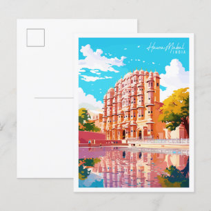 Hawa Mahal Indien vintage Reiseillustration Postkarte