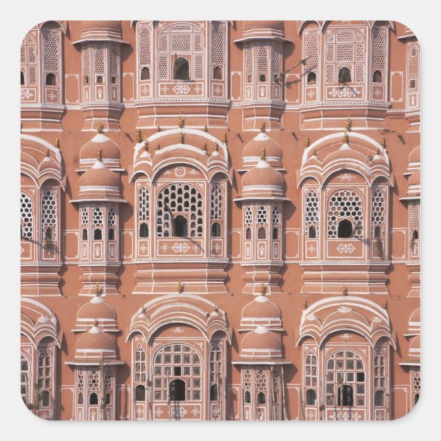 Hawa Mahal (Windpalast), Jaipur 2 Quadratischer Aufkleber (Vorderseite)