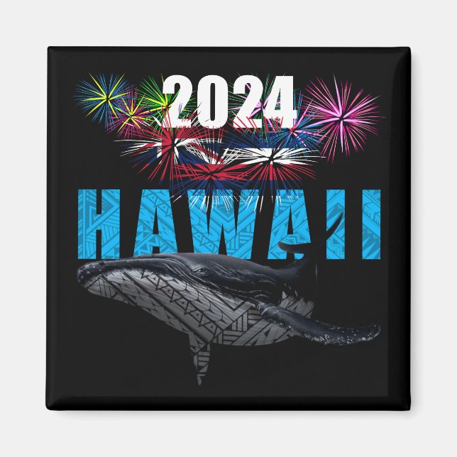 HAWAII 2024 POLYNESISCHE TRIBAL HUMPBACK FIREWORKS MAGNET (Vorne)