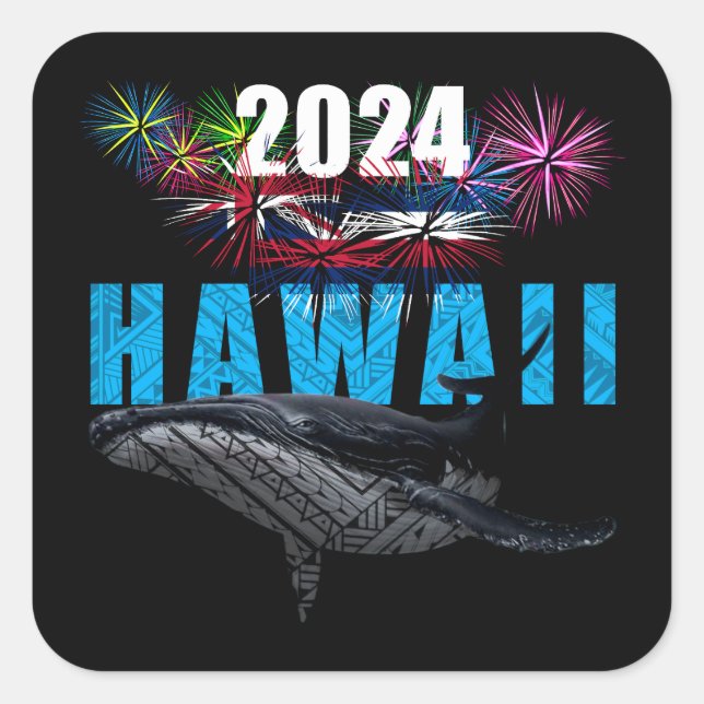 HAWAII 2024 POLYNESISCHE TRIBAL HUMPBACK FIREWORKS QUADRATISCHER AUFKLEBER (Vorderseite)