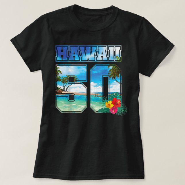 Hawaii 50. Staat Hawaii Hibiskus 50 T-Shirt (Design vorne)