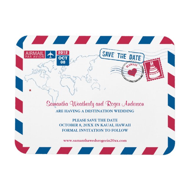 Hawaii Air Mail Wedding Save the Date 3x4 Magnet (Horizontal)