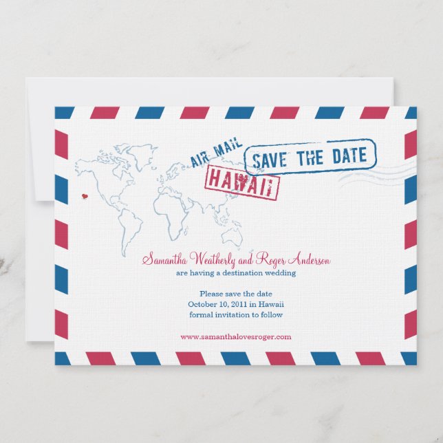 Hawaii Air Mail Wedding speichern das Datum Save The Date (Vorderseite)