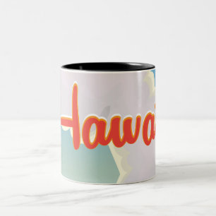 Hawaii Akustikgitarre Vintage-Reiseposter. Zweifarbige Tasse