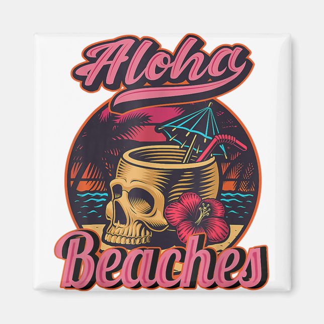 Hawaii Aloha Beaches Tropical Goth Skelett Skull Magnet (Vorne)