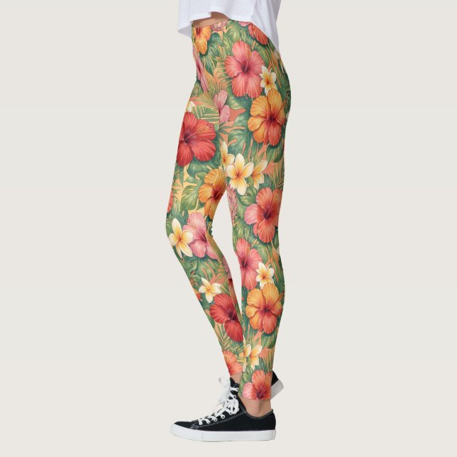 Hawaii Aloha Dekorative Blumen Muster Leggings (Links)