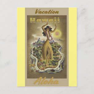 Hawaii Aloha Hula Dancer Vintage Travel Poster Postkarte