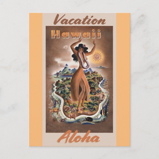 Hawaii Aloha Hula Dancer Vintage Travel Postkarte (Vorderseite)