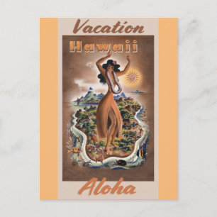 Hawaii Aloha Hula-Tänzerin Vintage Reise Postkarte