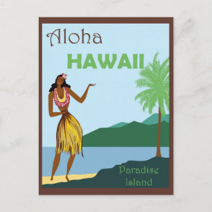 Hawaii Aloha Hula Tänzerin Vintage Reise Postkarte